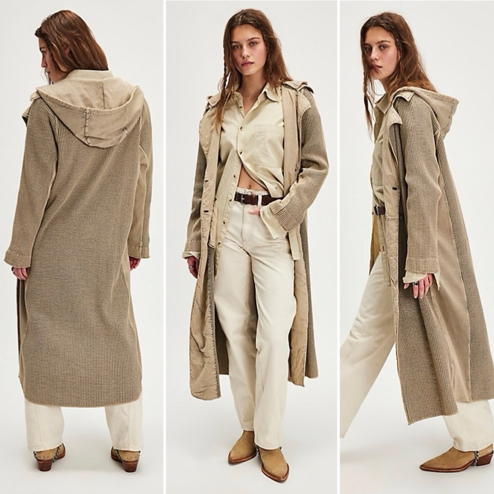 NEW FREE PEOPLE JACKET DUSTER COAT TRENCH LANDON NWT GRAPHITE TAN SAND NEUTRAL